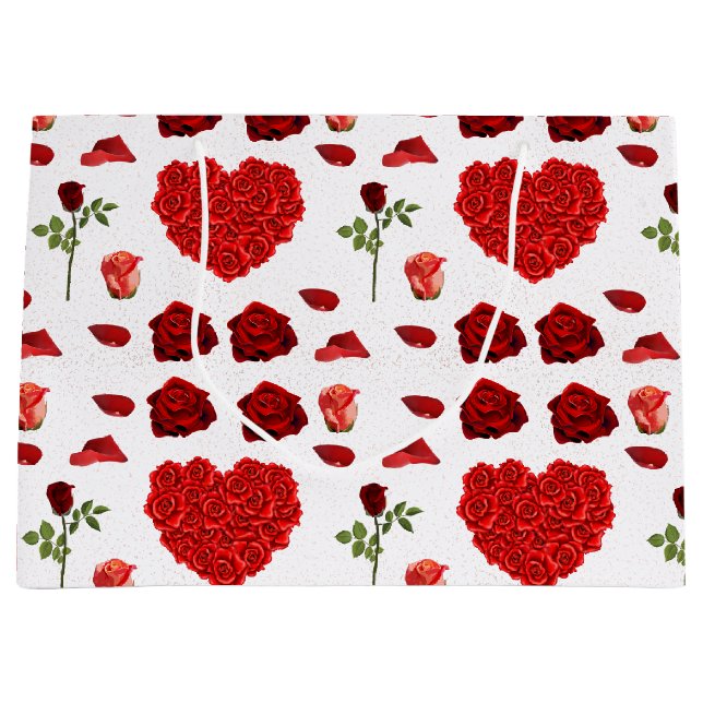 Romantic Red Rose Petal Heart Design Large Gift Bag (Front)