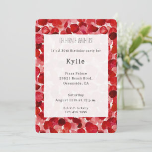 Romantic Red Rose Petals Floral Birthday Invitation