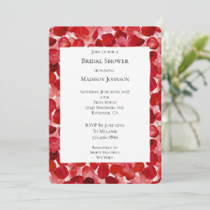 Romantic Red Rose Petals Floral Bridal Shower Invitation