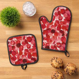Romantic Red Rose Petals Floral Love Oven Mitt & Pot Holder Set