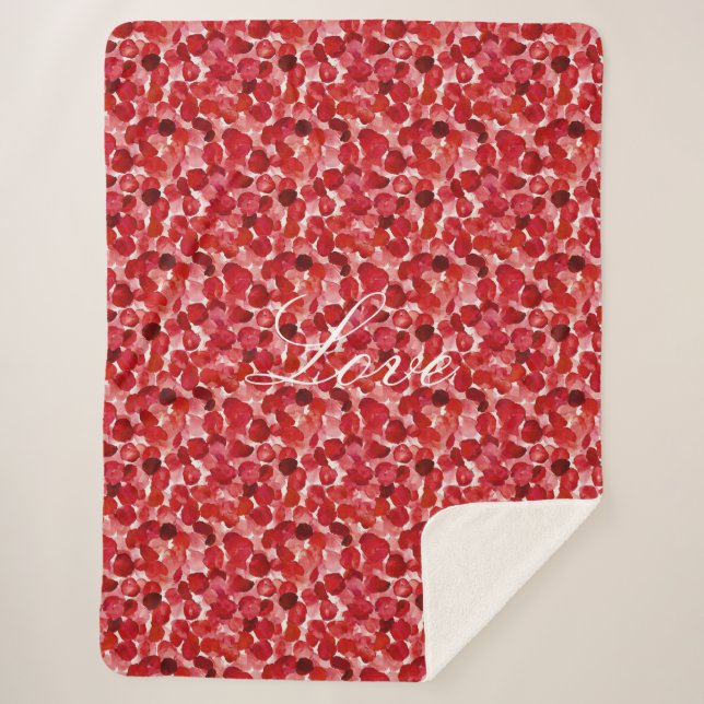 Romantic Red Rose Petals Floral Love Sherpa Blanket (Front)