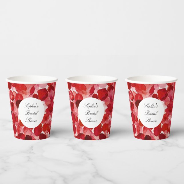 Romantic Red Rose Petals Floral Wedding Paper Cups (Multi)