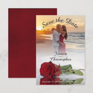 Romantic Red Rose Photo Overlay Black Text Wedding Save The Date