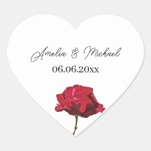 Romantic Red Rose Save the Date Heart Sticker