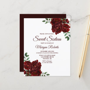 Romantic Red Rose Sweet 16 Budget Invitation
