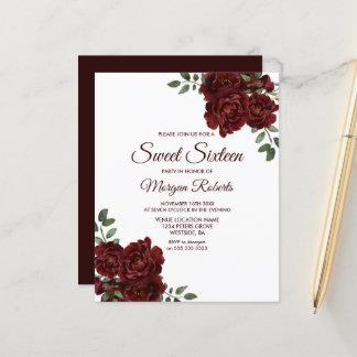 Romantic Red Rose Sweet 16 Budget Invitation