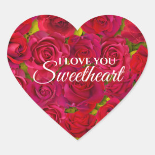 Romantic Red Rose Sweetheart Message Heart Sticker