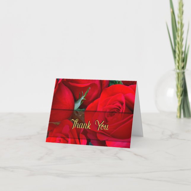 Romantic Red Rose Thank You Card (Front)