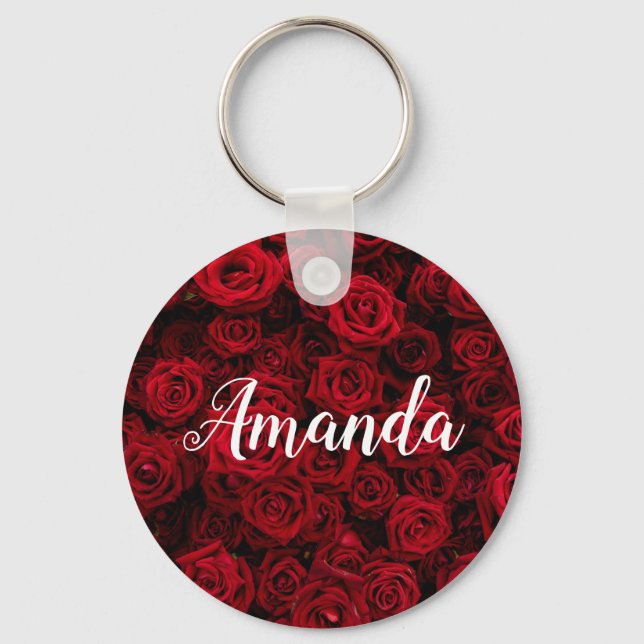 Romantic red rose Valentine personalized monogram Key Ring (Front)