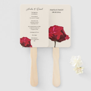 Romantic Red Rose Wedding Ceremony Program Hand Fan