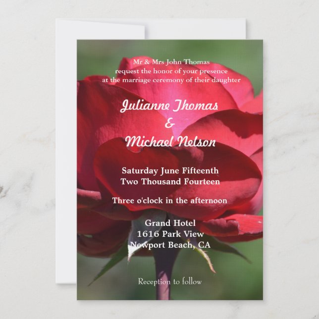 Romantic Red Rose Wedding Invitation (Front)