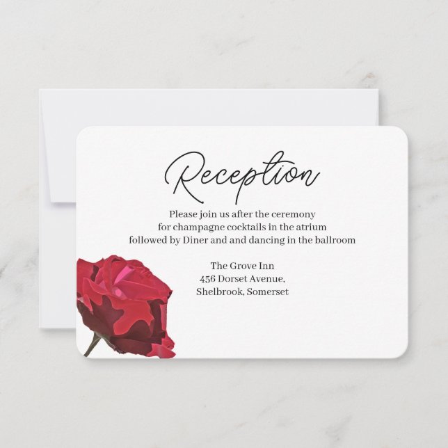 Romantic Red Rose Wedding Reception Card (Front)