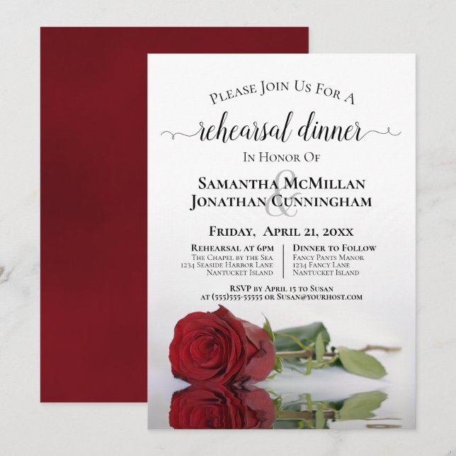 Romantic Red Rose Wedding Rehearsal & Dinner Invitation (Front/Back)