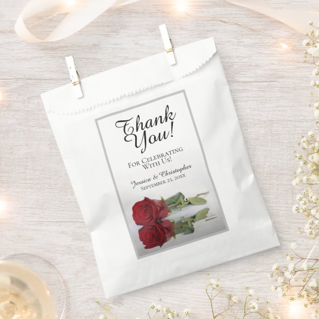 Romantic Red Rose Wedding Thank You Favour Bags (Clipped)