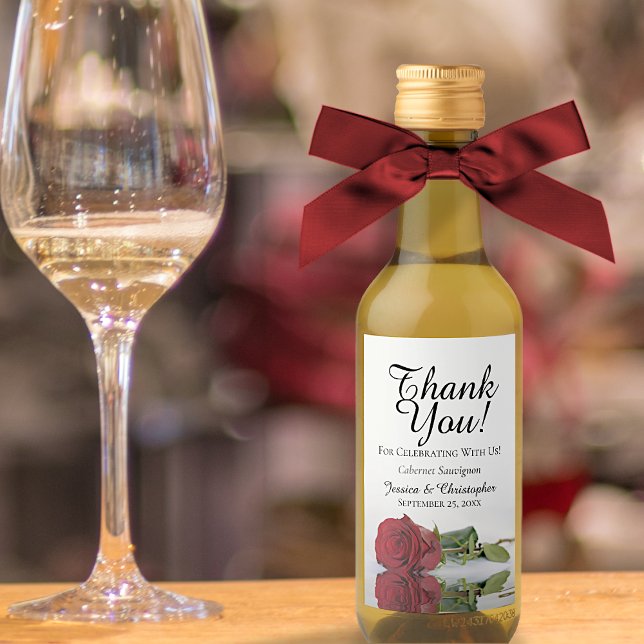 Romantic Red Rose Wedding Thank You Mini Wine Label (Creator Uploaded)