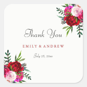 Romantic Red Rose Wedding Thank You Sticker