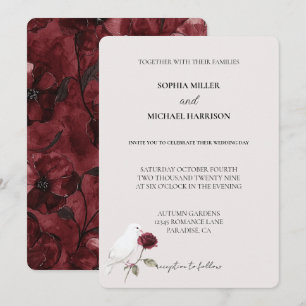 Romantic Red Rose White Bird Floral Wedding Invitation