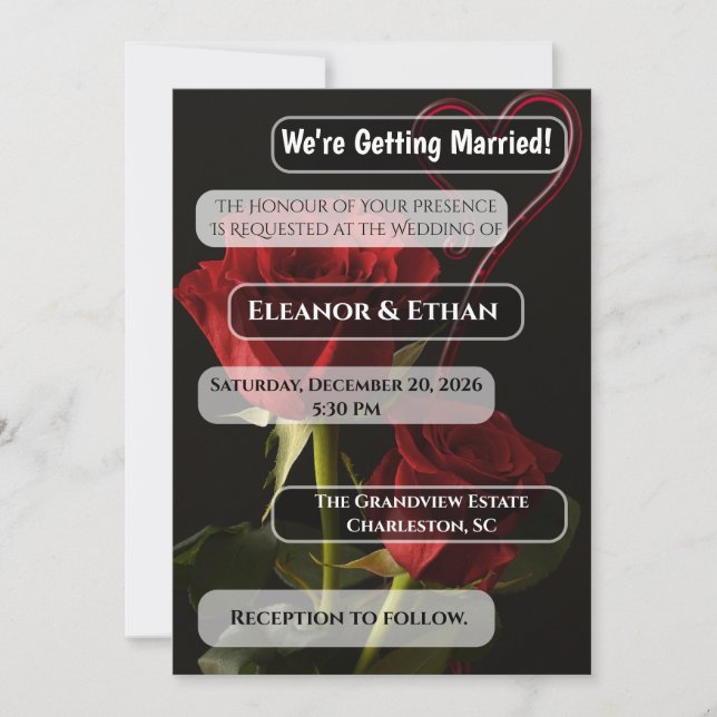 Romantic Red Roses Abstract Heart Love Wedding Inv Invitation (Front)