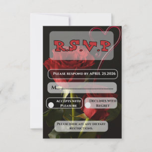 Romantic Red Roses Abstract Heart Love Wedding Inv RSVP Card