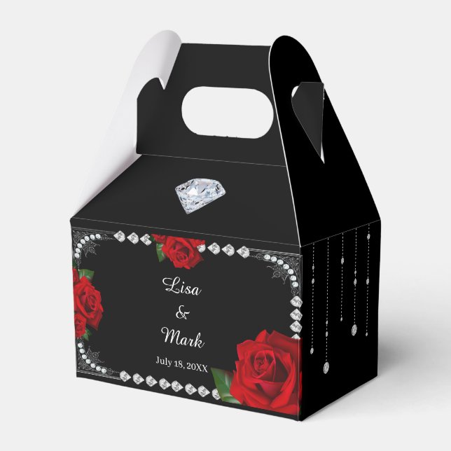 Romantic Red Roses And Diamonds Favour Box (Front Side)