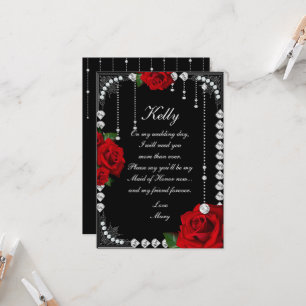 Romantic Red Roses And Diamonds Maid Of Honour Invitation