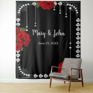 Romantic Red Roses And Diamonds Photo Backdrop Tapestry