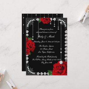 Romantic Red Roses And Diamonds Rehearsal Dinner Invitation