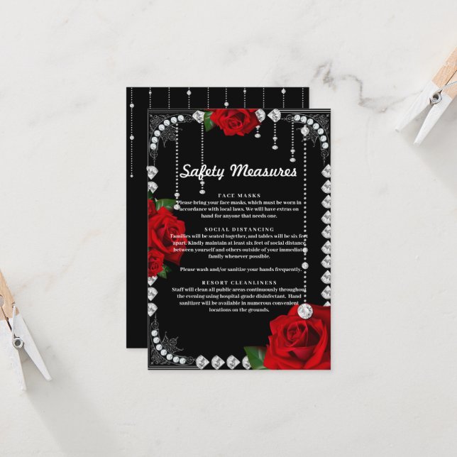 Romantic Red Roses And Diamonds Safety Measures Invitation (Front/Back In Situ)