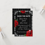 Romantic Red Roses And Diamonds Save The Date<br><div class="desc">This beautiful save the date card is a stylish way to announce your big day. Personalise the card by changing the text in the fields provided. You can change font style,  size,  and colour.</div>