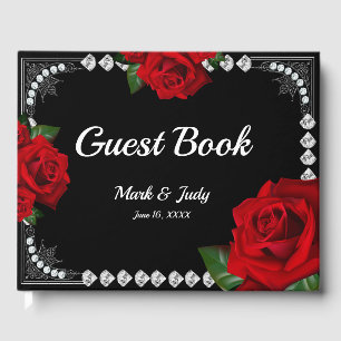 Romantic Red Roses And Diamonds Wedding Guest Book