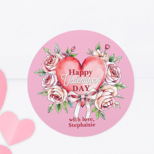 Romantic Red Roses and Heart Valentine's Day Classic Round Sticker