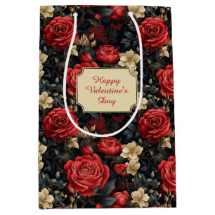 Romantic Red Roses and Vanilla White Flowers Medium Gift Bag