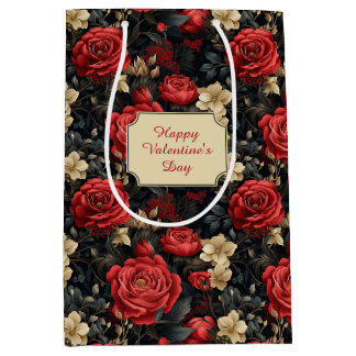 Romantic Red Roses and Vanilla White Flowers Medium Gift Bag