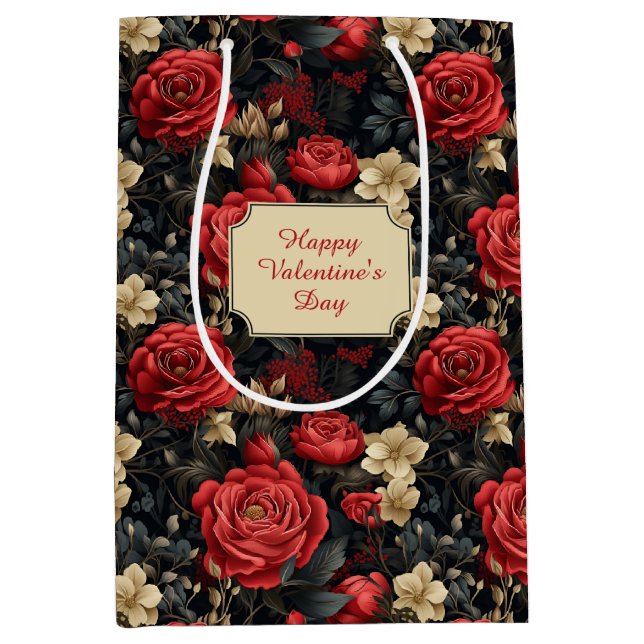 Romantic Red Roses and Vanilla White Flowers Medium Gift Bag (Front)