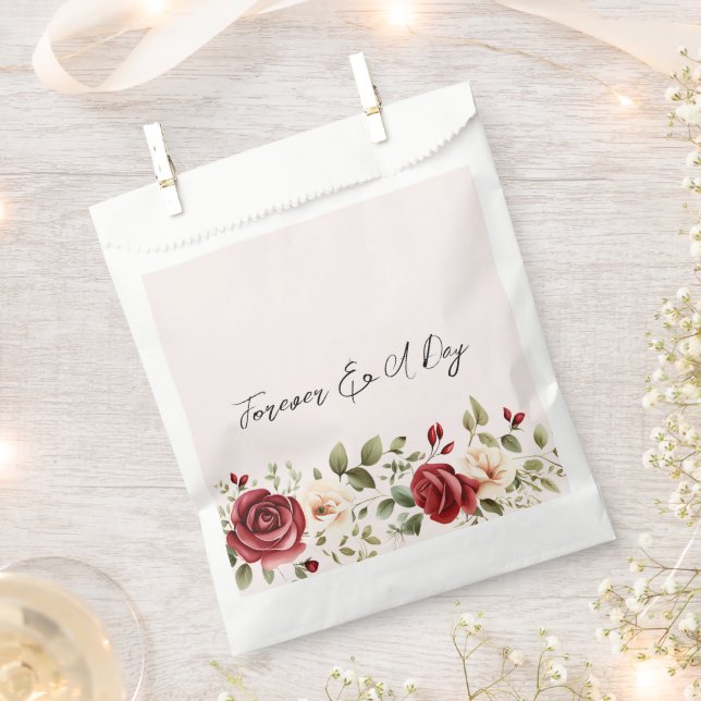 Romantic Red Roses Blush Pink Wedding Favour Bags (Clipped)