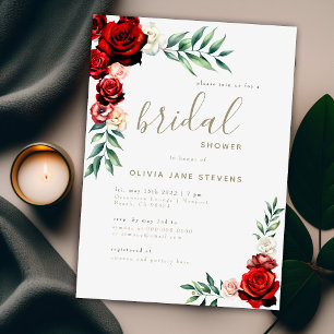 Romantic Red Roses Boho Floral Frame Bridal Shower Invitation