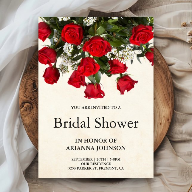 Romantic Red Roses Bouquet Bridal Shower Invitation (Creator Uploaded)