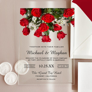 Romantic Red Roses Bouquet Wedding Invitation