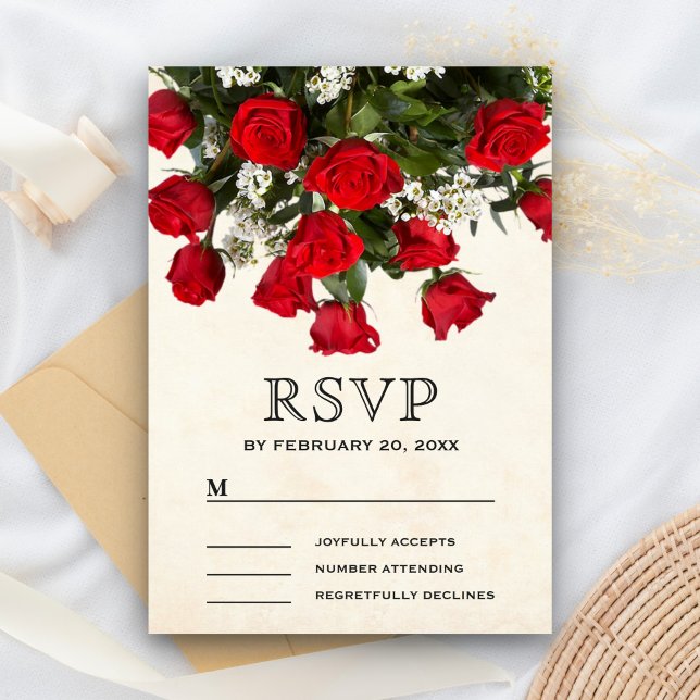 Romantic Red Roses Bouquet Wedding RSVP Card (Creator Uploaded)
