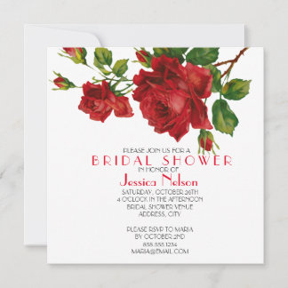 Romantic Red Roses Bridal Shower Invitation
