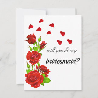Romantic Red Roses Bridesmaid Proposal Note Card