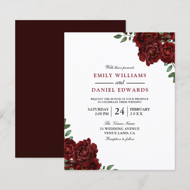 Romantic Red Roses Budget Wedding Invitation (Front/Back)