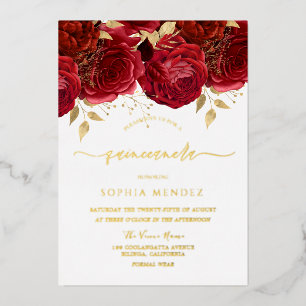 Romantic Red Roses Elegant Quinceanera Party Gold