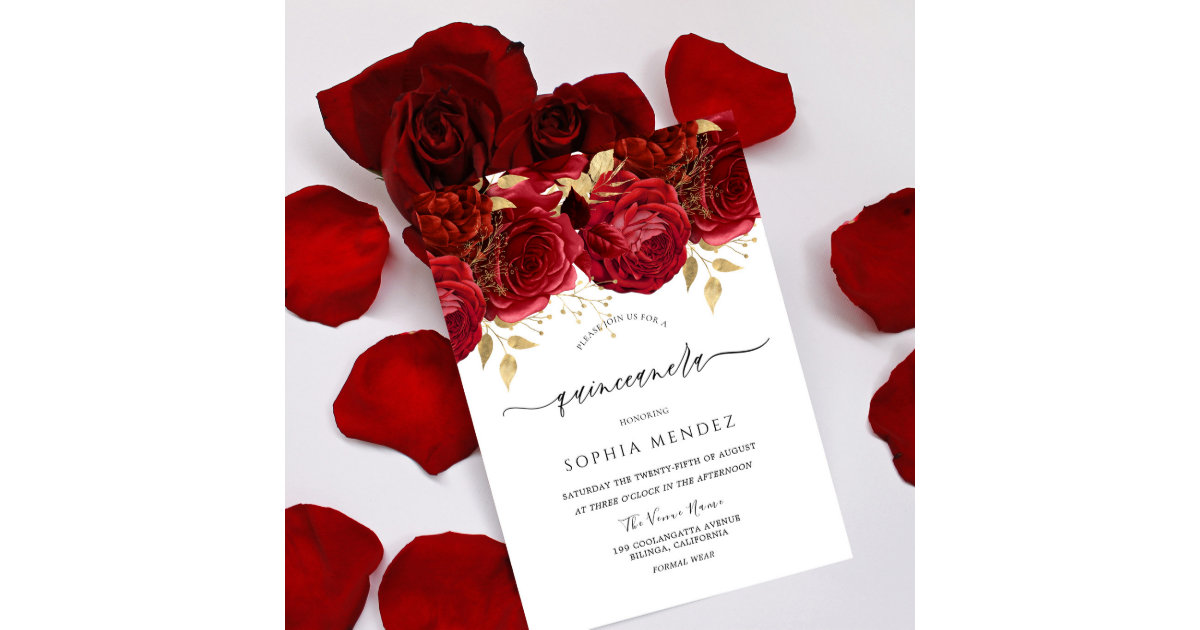 Romantic Red Roses Elegant Quinceanera Party Invitation | Zazzle Romantic Red Roses Elegant Quinceanera Party Invitation | Zazzle