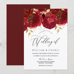 Romantic Red Roses Elegant Wedding Invitation