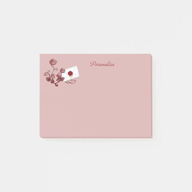 Romantic Red Roses & Envelope Seal  Personalise Post-it Notes (Front)
