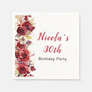 Romantic Red Roses Floral Birthday Napkin