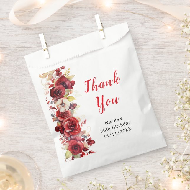 Romantic Red Roses Floral Birthday Party Favour Bags (Clipped)