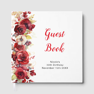 Romantic Red Roses Floral Birthday Party Guest Book