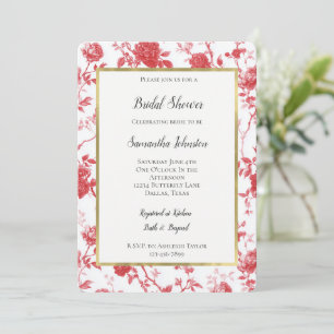 Romantic Red Roses Floral Bridal Shower Invitation